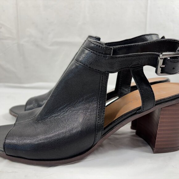 Franco Sarto Harlet Women’s Black Leather Peep Toe Slingback Heels size 9 - Picture 11 of 13